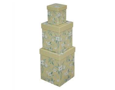 3PC KRAFT FLORAL SQUARE GIFT BOX SET
