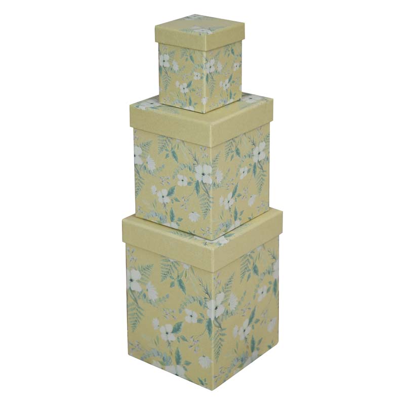 3PC KRAFT FLORAL SQUARE GIFT BOX SET