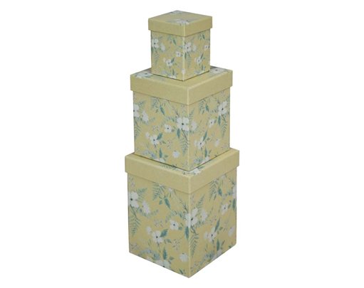 3PC KRAFT FLORAL SQUARE GIFT BOX SET