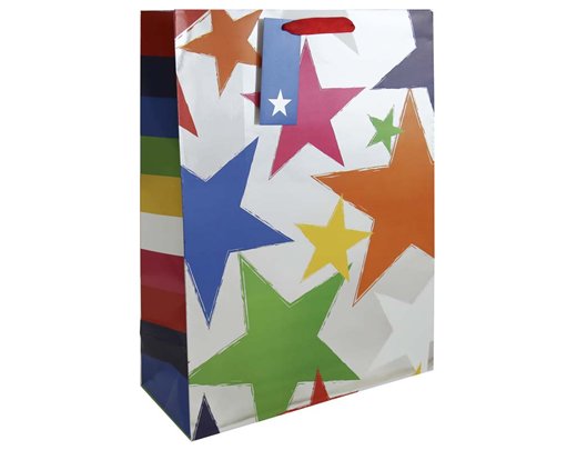 MULTICOLOURED STARS XLG GIFT BAG 6S