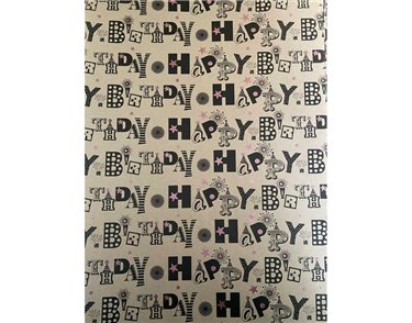 HAPPY BIRTHDAY ROUGE PINK ON KRAFT GLITTER GIFTWRAP 25S
