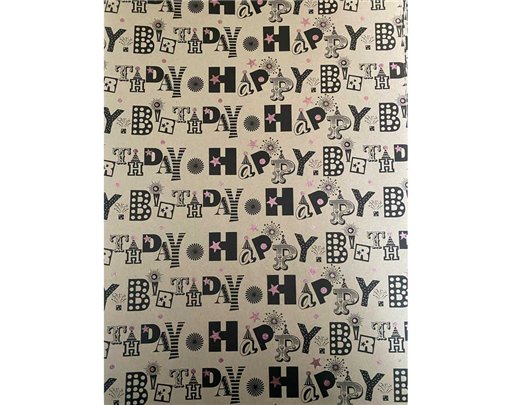 HAPPY BIRTHDAY ROUGE PINK ON KRAFT GLITTER GIFTWRAP 25S