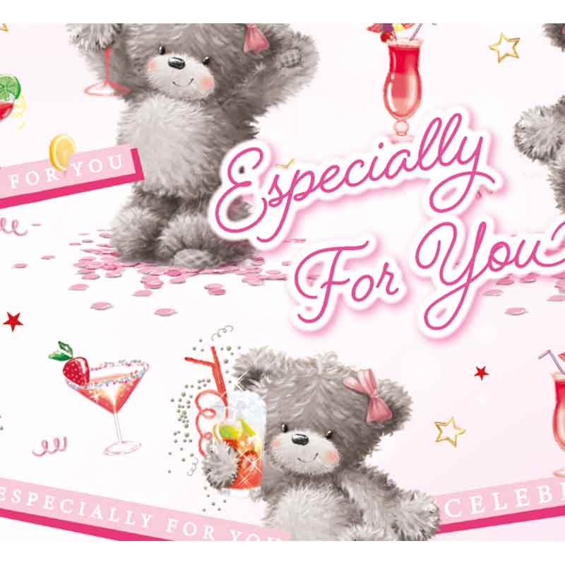 OPEN DAISY BEAR WITH COCKTAIL GIFTWRAP WITH 12 FREE TAGS 24S