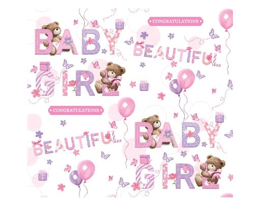 BIRTH CONGRATULATIONS JESSICA BEAR & TEXT GIFTWRAP WITH 12 FREE TAGS 24S