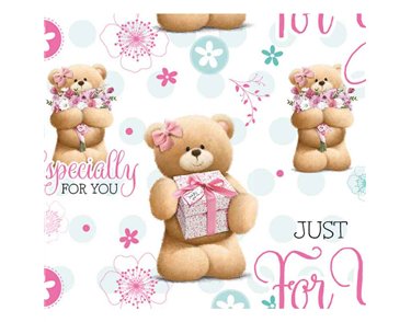 OPEN AMY BEAR MULTI-SCENE GIFTWRAP WITH 12 FREE TAGS 24S
