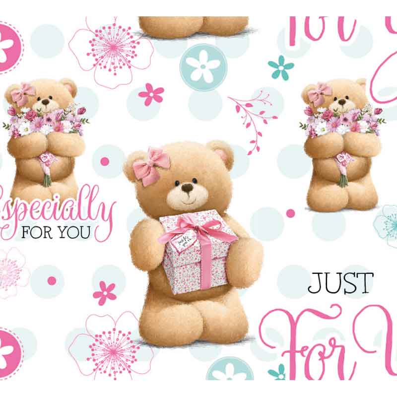 OPEN AMY BEAR MULTI-SCENE GIFTWRAP WITH 12 FREE TAGS 24S