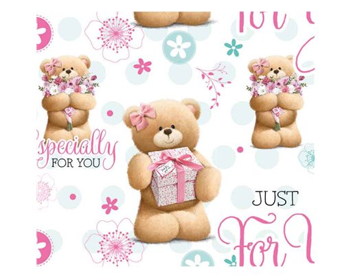 OPEN AMY BEAR MULTI-SCENE GIFTWRAP WITH 12 FREE TAGS 24S