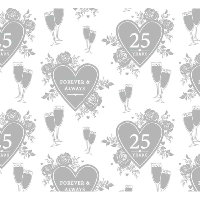 SILVER WEDDING ANNIVERSARY HEART GIFTWRAP WITH 12 FREE TAGS 24S