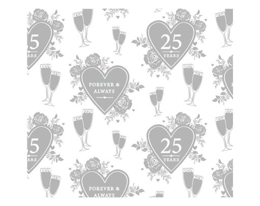 SILVER WEDDING ANNIVERSARY HEART GIFTWRAP WITH 12 FREE TAGS 24S
