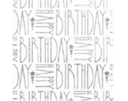 GLITTER ARGENTO HAPPY BIRTHDAY SILVER ON WHITE GLITTER GIFTWRAP 25S