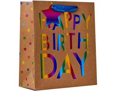 RAINBOW KRAFT HAPPY BIRTHDAY MEDIUM GIFT BAG 6S