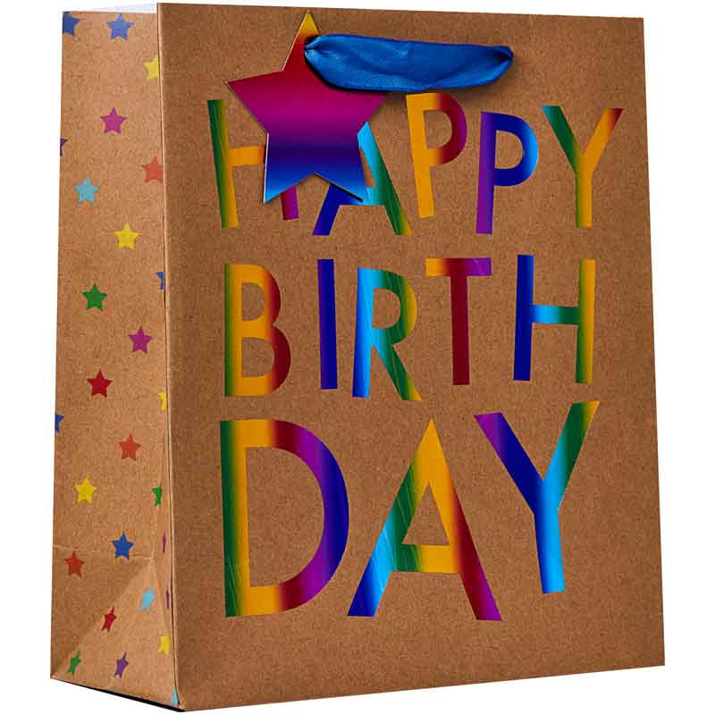 RAINBOW KRAFT HAPPY BIRTHDAY MEDIUM GIFT BAG 6S