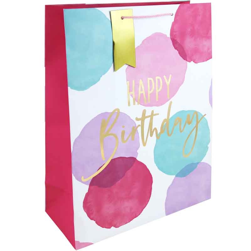 PINK WATERCOLOUR HAPPY BIRTHDAY XLG GIFT BAG 6S