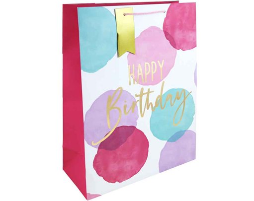 PINK WATERCOLOUR HAPPY BIRTHDAY XLG GIFT BAG 6S