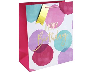 PINK WATERCOLOUR HAPPY BIRTHDAY LARGE GIFT BAG 6S