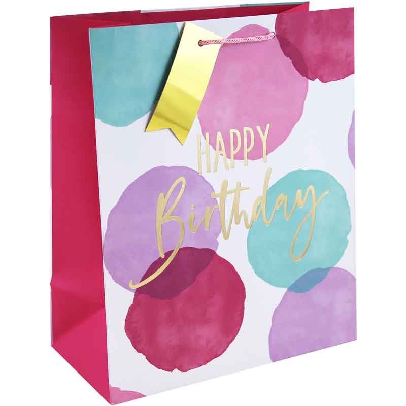 PINK WATERCOLOUR HAPPY BIRTHDAY LARGE GIFT BAG 6S