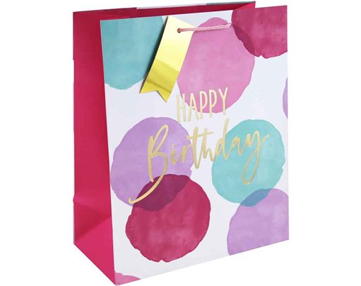 PINK WATERCOLOUR HAPPY BIRTHDAY LARGE GIFT BAG 6S