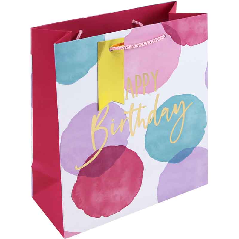 PINK WATERCOLOUR HAPPY BIRTHDAY MEDIUM GIFT BAG 6S