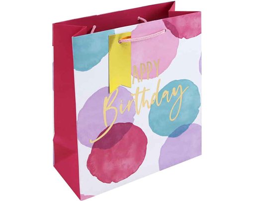 PINK WATERCOLOUR HAPPY BIRTHDAY MEDIUM GIFT BAG 6S