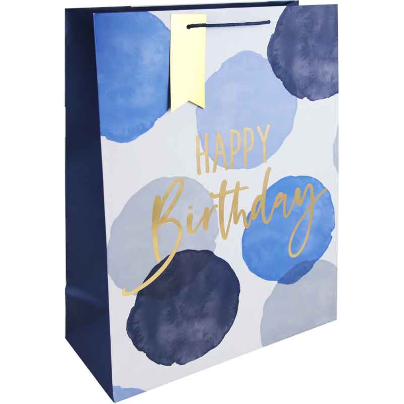 BLUE WATERCOLOUR HAPPY BIRTHDAY XLG GIFT BAG 6S