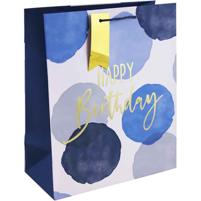 BLUE WATERCOLOUR HAPPY BIRTHDAY LARGE GIFT BAG 6S