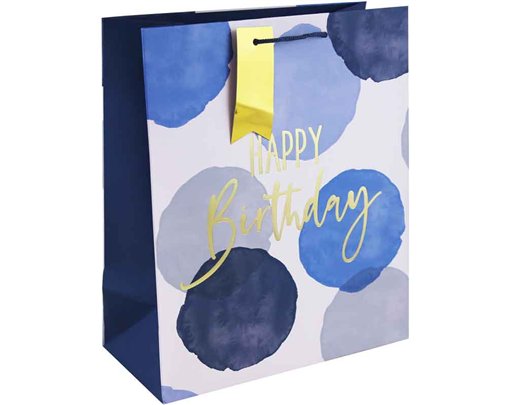 BLUE WATERCOLOUR HAPPY BIRTHDAY LARGE GIFT BAG 6S