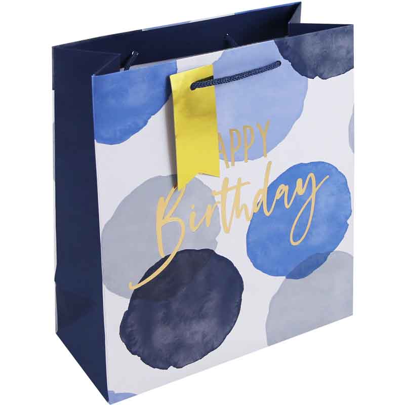 BLUE WATERCOLOUR HAPPY BIRTHDAY MEDIUM GIFT BAG 6S