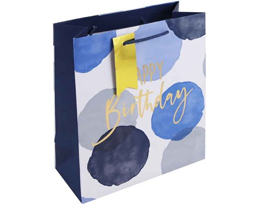 BLUE WATERCOLOUR HAPPY BIRTHDAY MEDIUM GIFT BAG 6S