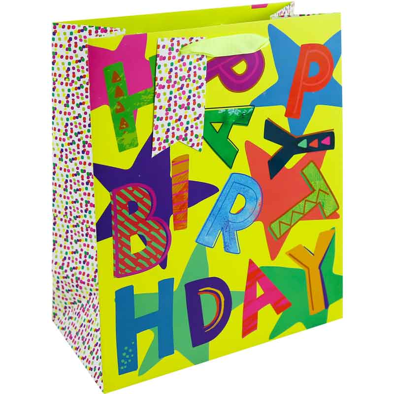 NEON HAPPY BIRTHDAY LARGE GIFT BAG 6S
