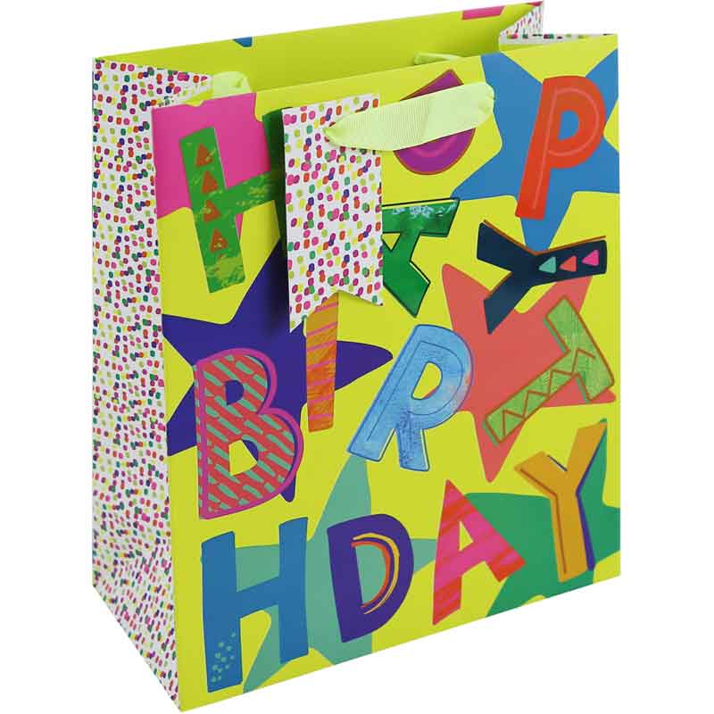 NEON HAPPY BIRTHDAY MEDIUM GIFT BAG 6S