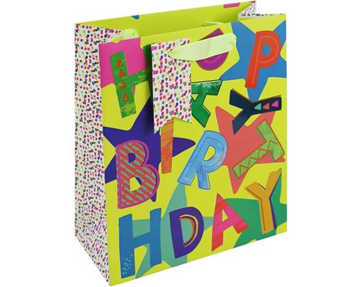 NEON HAPPY BIRTHDAY MEDIUM GIFT BAG 6S