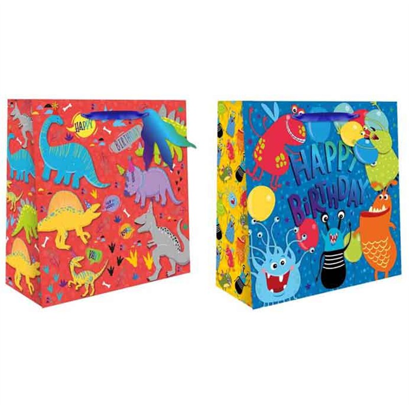MONSTER / DINO SQUARE LARGE GIFT BAG 12S