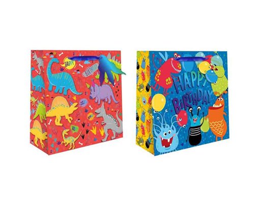 MONSTER / DINO SQUARE LARGE GIFT BAG 12S