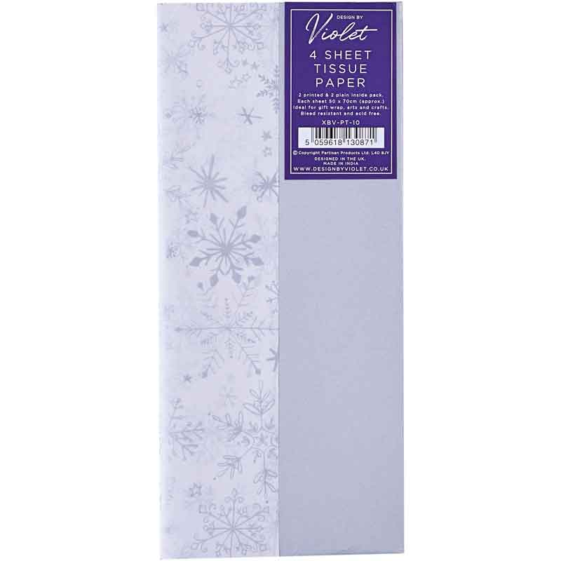 4PC SILVER SNOWFLAKE PRINTED TISSUE SHEETS 12S
