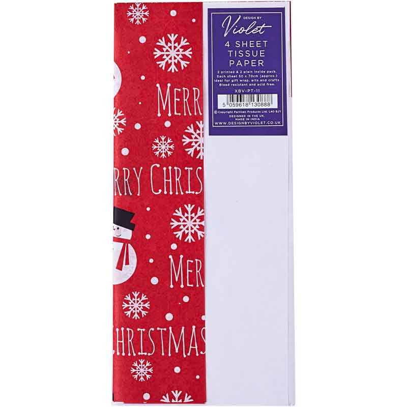 4PC RED SNOWMAN PRINTED TISSUE SHEETS 12S