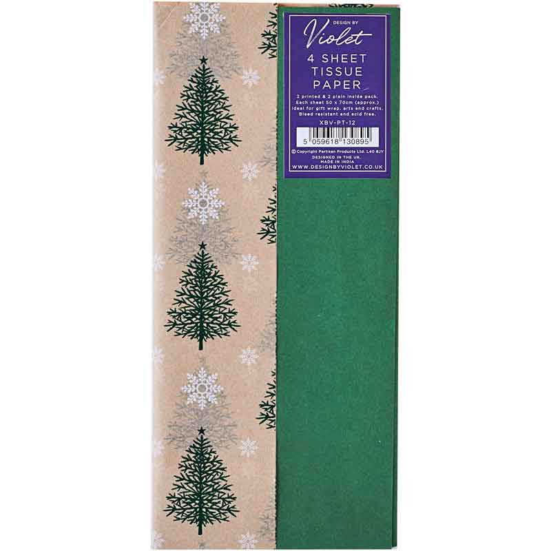 4PC GREEN TREE PRINTED TISSUE SHEETS 12S