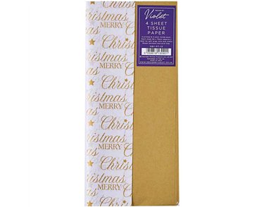4PC GOLD MERRY CHRISTMAS PRINTED TISSUE SHEETS 12S