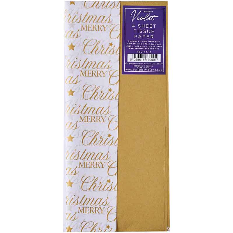4PC GOLD MERRY CHRISTMAS PRINTED TISSUE SHEETS 12S