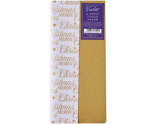 4PC GOLD MERRY CHRISTMAS PRINTED TISSUE SHEETS 12S