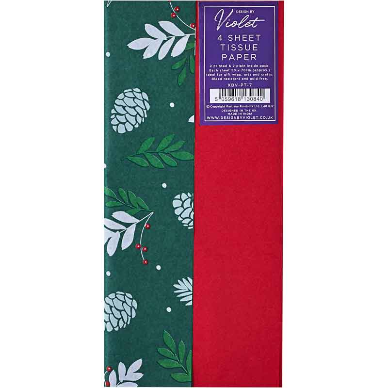 4PC GREEN PINE PRINTED TISSUE SHEETS 12S