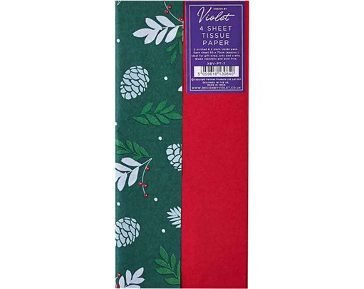 4PC GREEN PINE PRINTED TISSUE SHEETS 12S