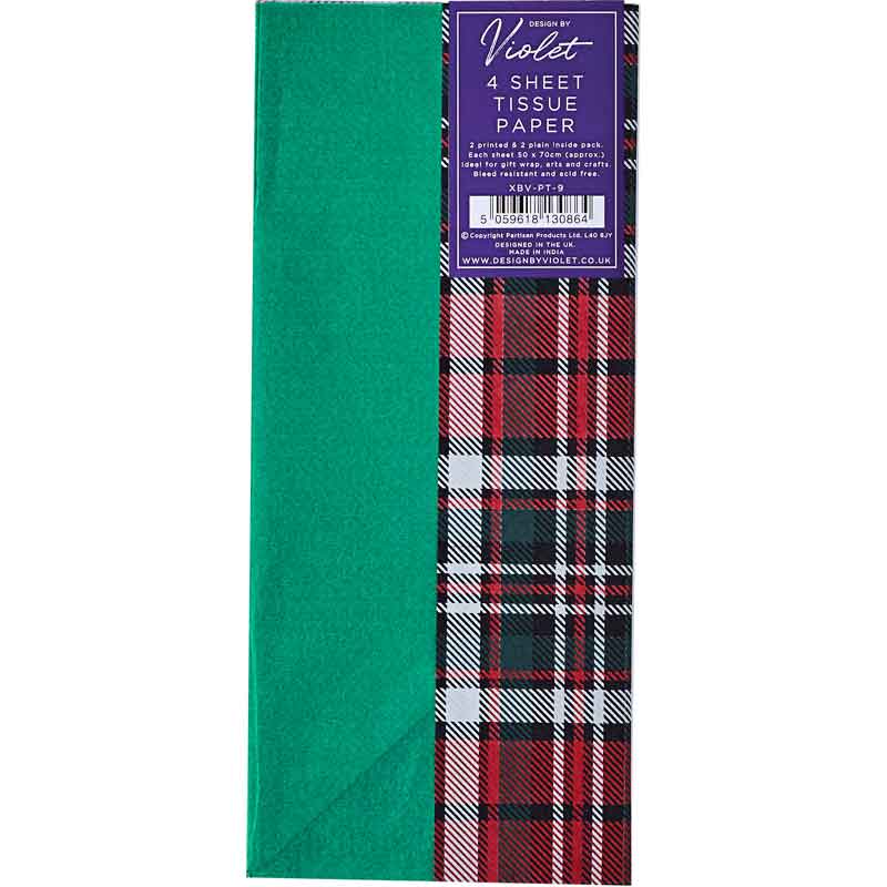 4PC TARTAN PRINTED TISSUE SHEETS 12S
