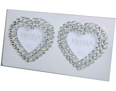 3x 3in MIRROR GLASS DOUBLE HEARTS PHOTO FRAME