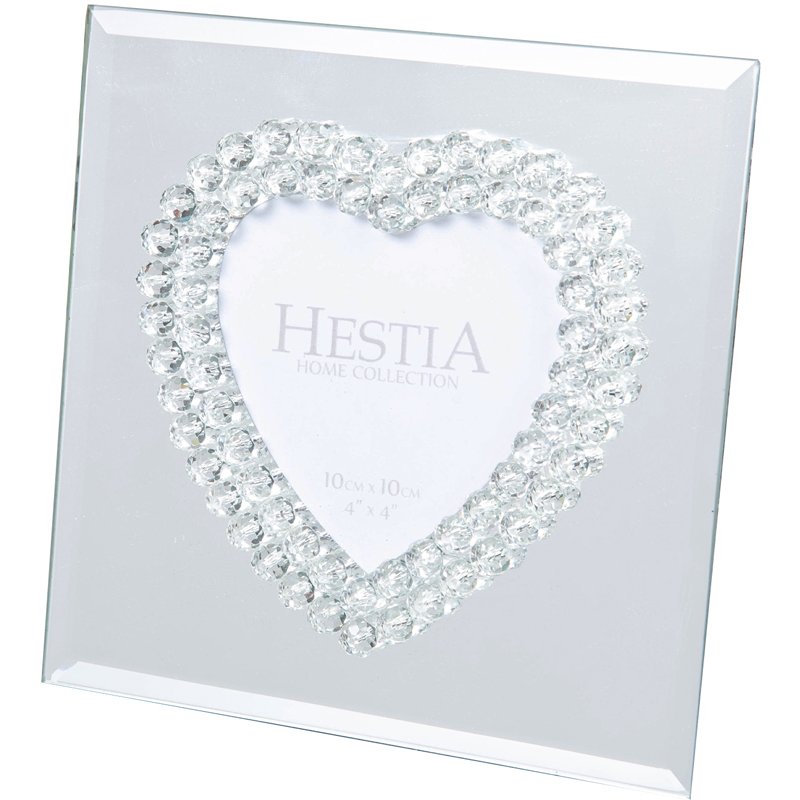 4x4in MIRROR GLASS CRYSTAL HEART PHOTO FRAME