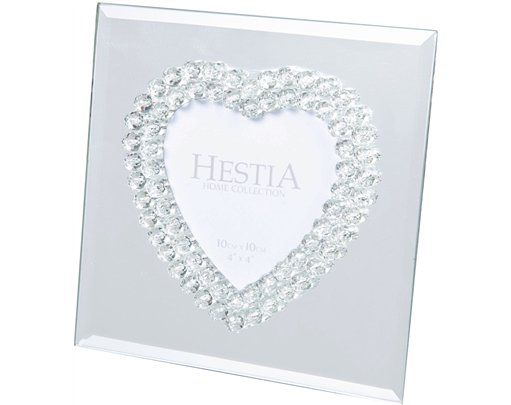 4x4in MIRROR GLASS CRYSTAL HEART PHOTO FRAME