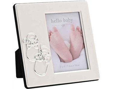 3x4in HELLO BABY SILVERPLATED FRAME WITH BOOTIES ICON