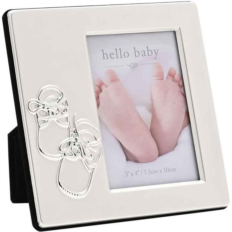 3x4in HELLO BABY SILVERPLATED FRAME WITH BOOTIES ICON