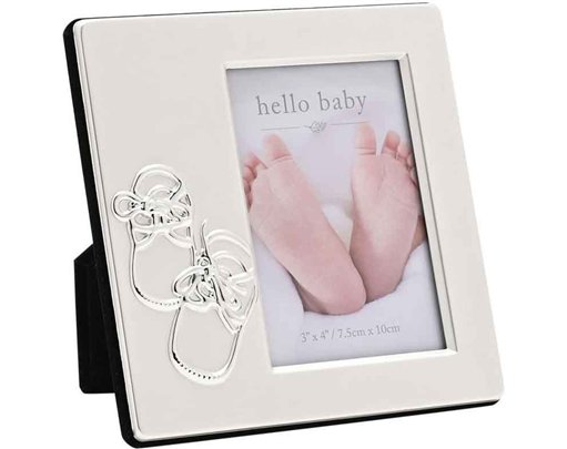 3x4in HELLO BABY SILVERPLATED FRAME WITH BOOTIES ICON