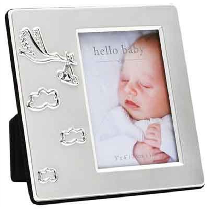 3x4in HELLO BABY SILVERPLATED FRAME WITH STORK ICON
