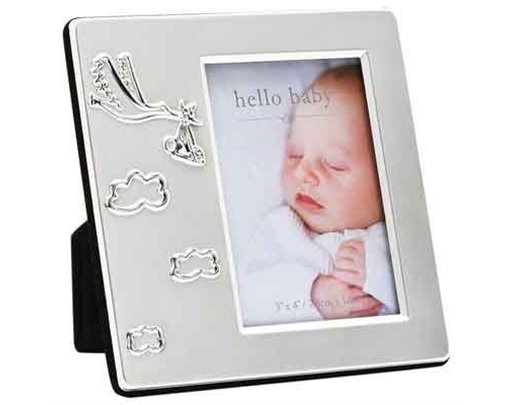 3x4in HELLO BABY SILVERPLATED FRAME WITH STORK ICON